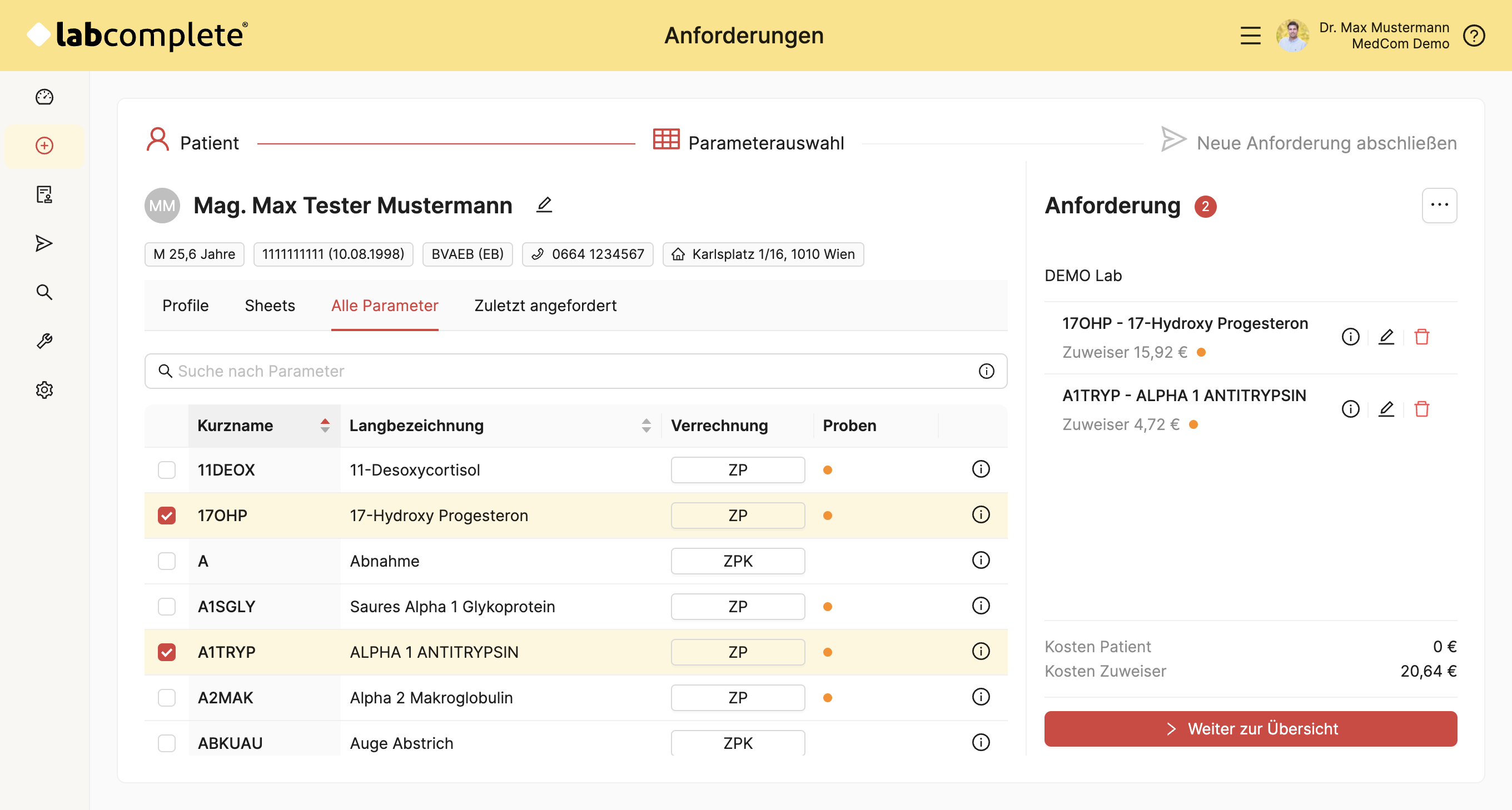 Parameterauswahl